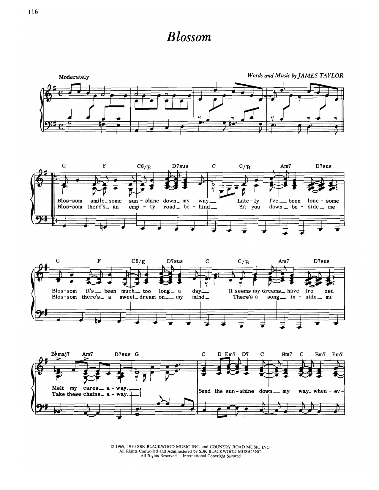 James Taylor Blossom sheet music notes and chords arranged for Piano, Vocal & Guitar Chords (Right-Hand Melody)