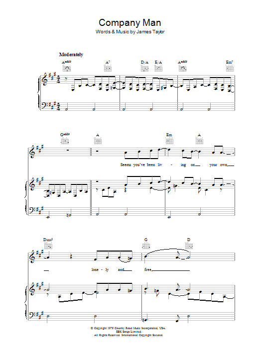 James Taylor Company Man sheet music notes and chords arranged for Piano, Vocal & Guitar Chords