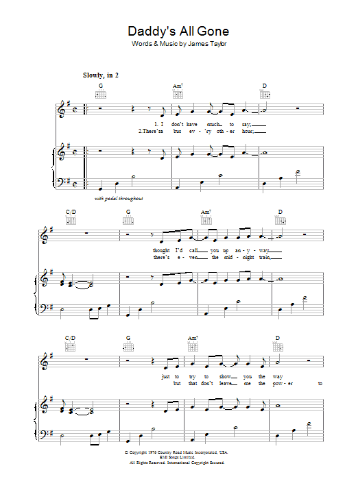 James Taylor Daddy's All Gone sheet music notes and chords arranged for Piano, Vocal & Guitar Chords