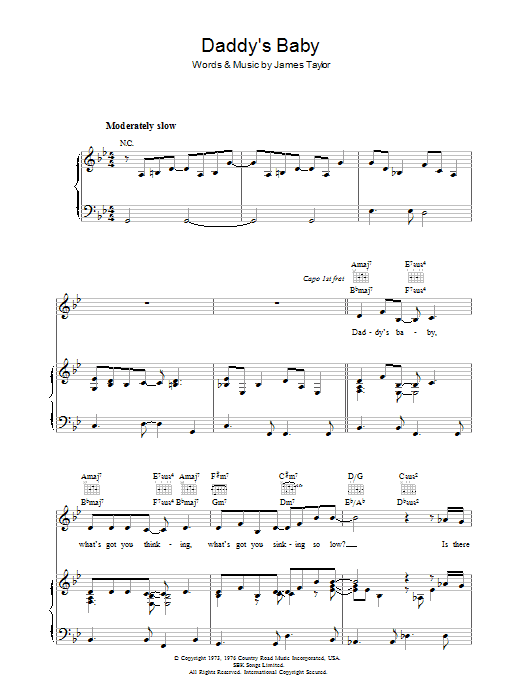 James Taylor Daddy's Baby sheet music notes and chords arranged for Piano, Vocal & Guitar Chords