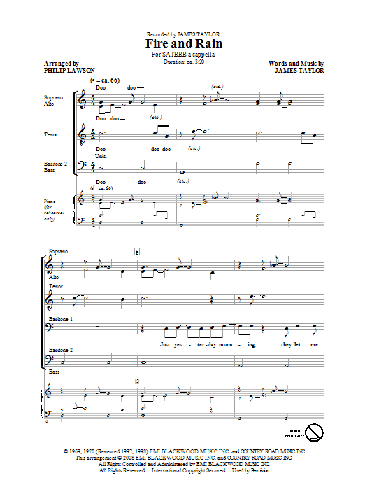 James Taylor Fire And Rain (arr. Phillip Lawson) sheet music notes and chords arranged for SATB Choir