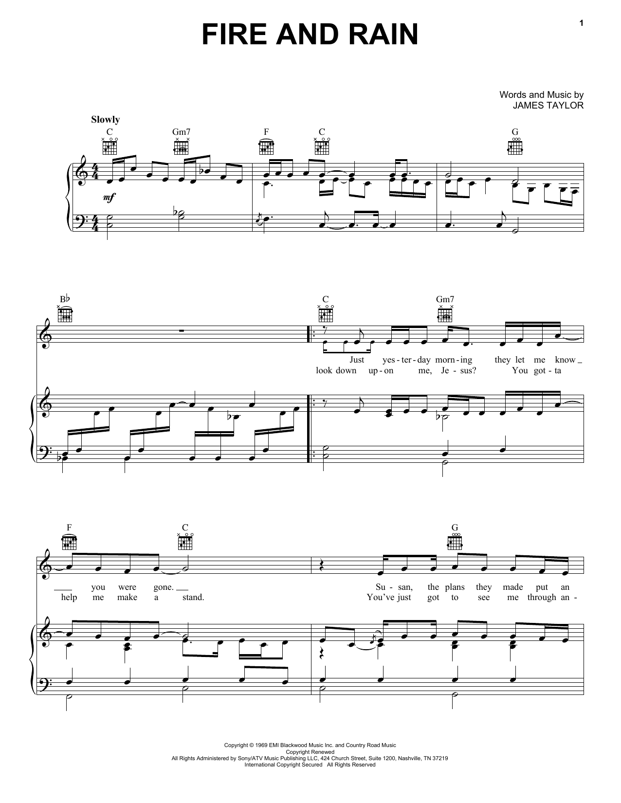 James Taylor Fire And Rain sheet music notes and chords arranged for Solo Guitar
