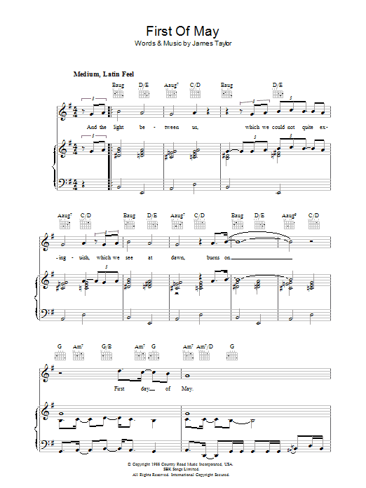 James Taylor First Of May sheet music notes and chords arranged for Piano, Vocal & Guitar Chords
