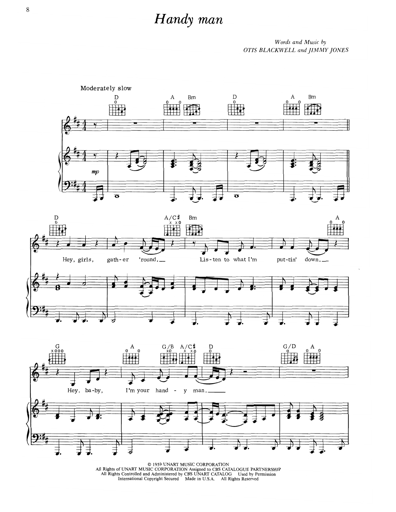 James Taylor Handy Man sheet music notes and chords arranged for Piano, Vocal & Guitar Chords (Right-Hand Melody)