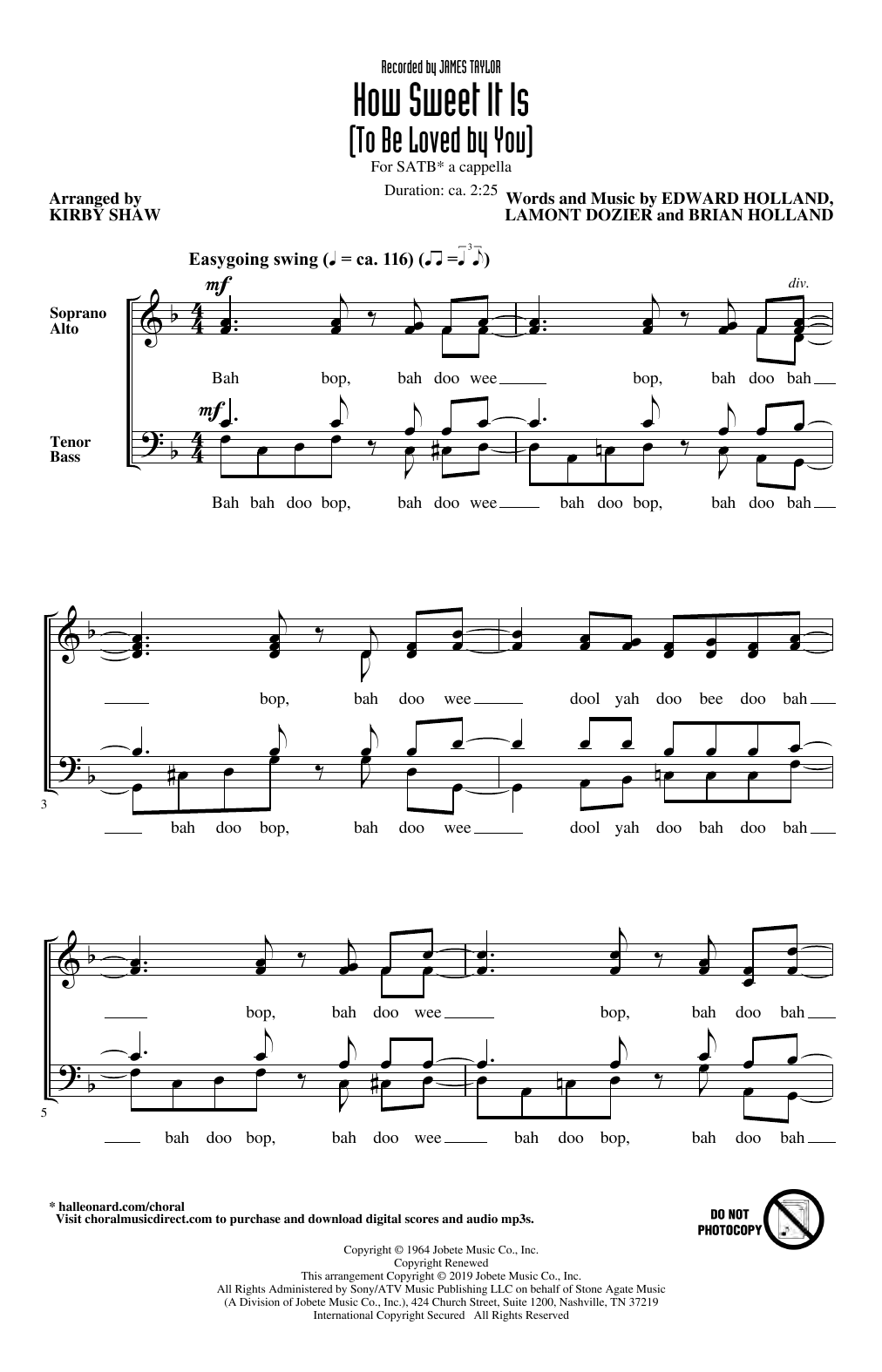 James Taylor How Sweet It Is (To Be Loved By You) (arr. Kirby Shaw) sheet music notes and chords arranged for SATB Choir