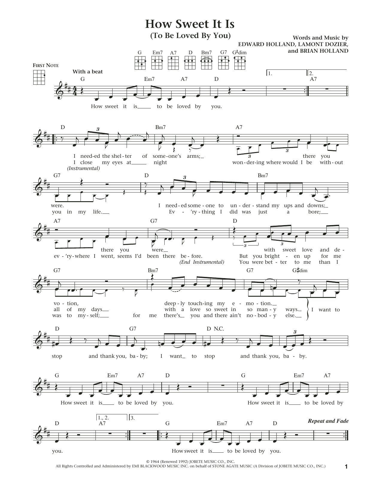 James Taylor How Sweet It Is (To Be Loved By You) (from The Daily Ukulele) (arr. Liz and Jim Beloff) sheet music notes and chords arranged for Ukulele