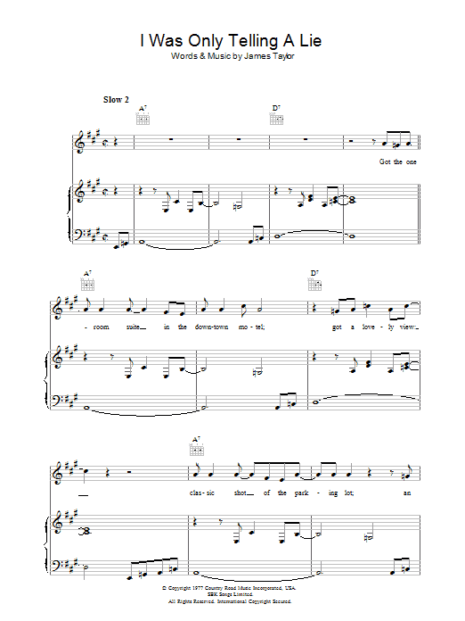James Taylor I Was Only Telling A Lie sheet music notes and chords arranged for Piano, Vocal & Guitar Chords