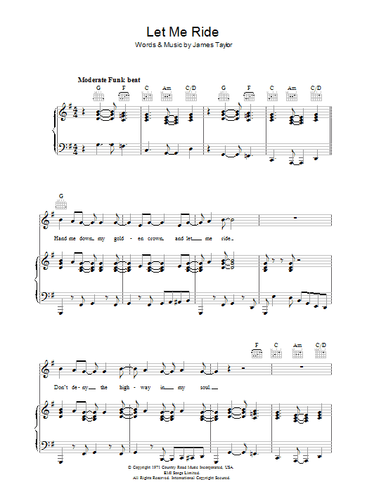 James Taylor Let Me Ride sheet music notes and chords arranged for Piano, Vocal & Guitar Chords
