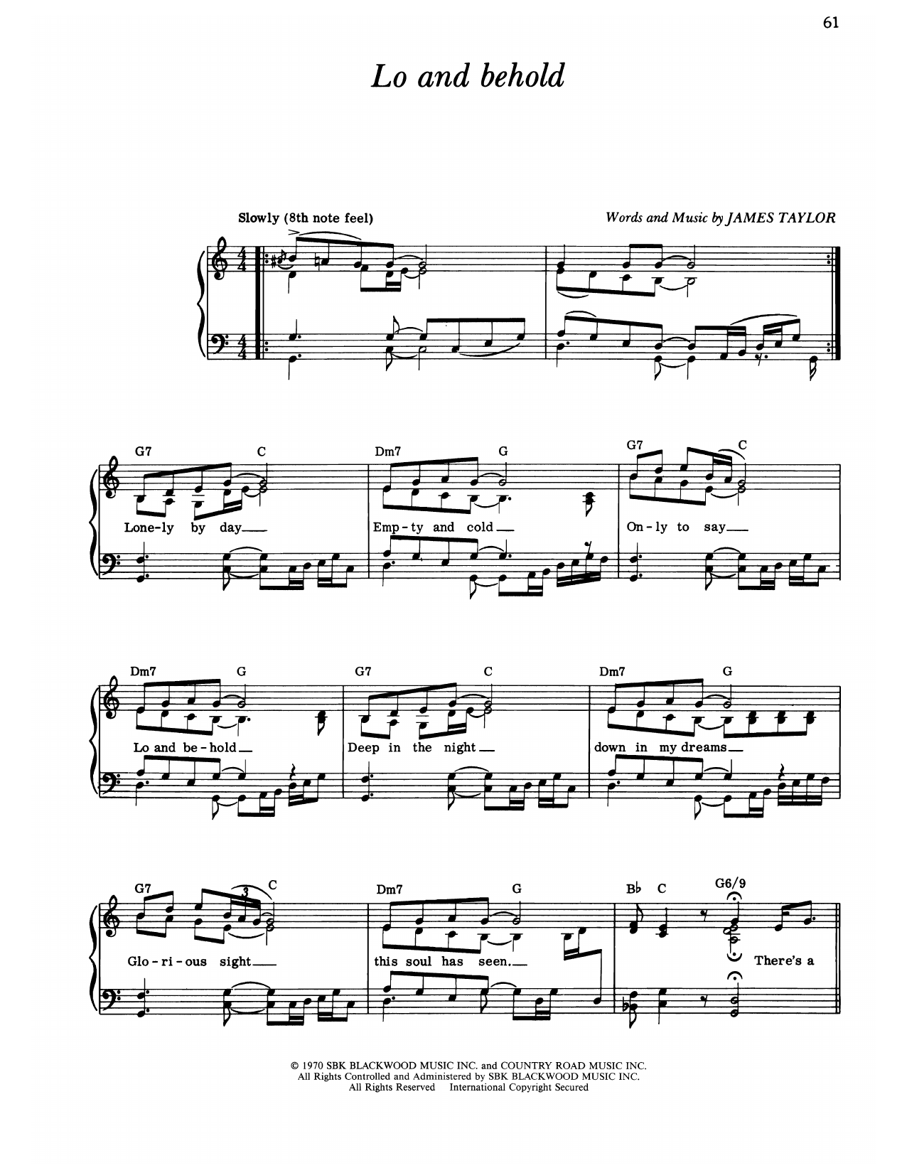 James Taylor Lo And Behold sheet music notes and chords arranged for Piano, Vocal & Guitar Chords (Right-Hand Melody)