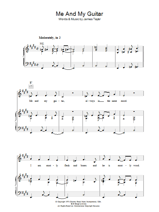 James Taylor Me And My Guitar sheet music notes and chords arranged for Piano, Vocal & Guitar Chords