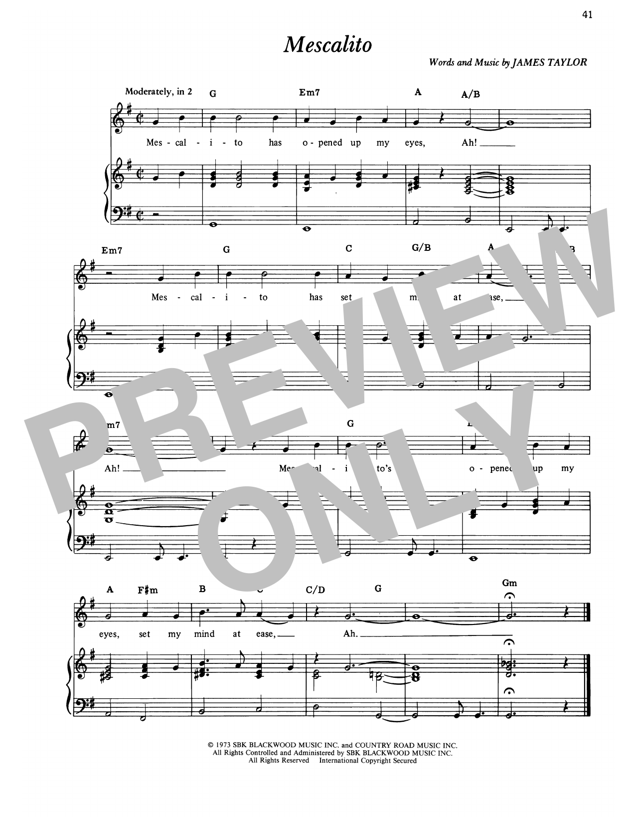 James Taylor Mescalito sheet music notes and chords arranged for Piano, Vocal & Guitar Chords (Right-Hand Melody)