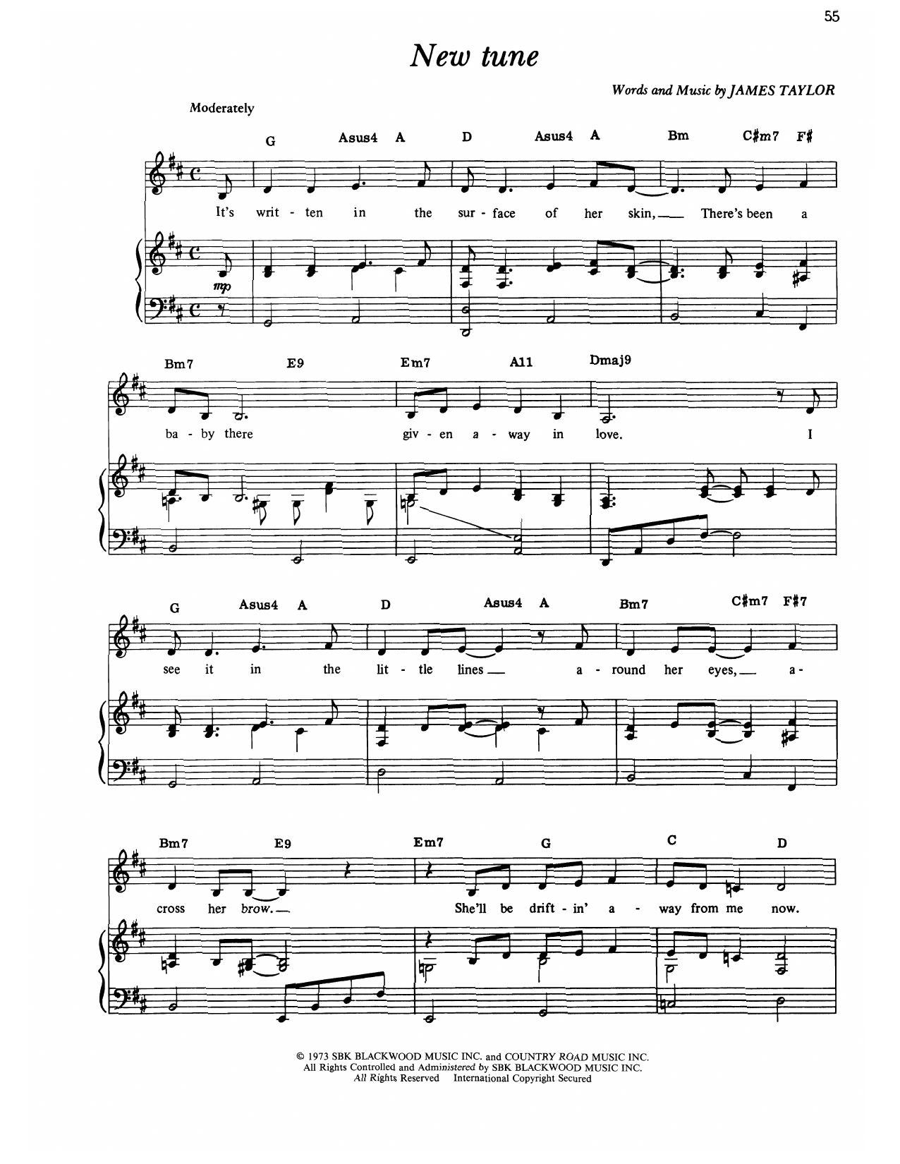 James Taylor New Tune sheet music notes and chords arranged for Piano, Vocal & Guitar Chords (Right-Hand Melody)