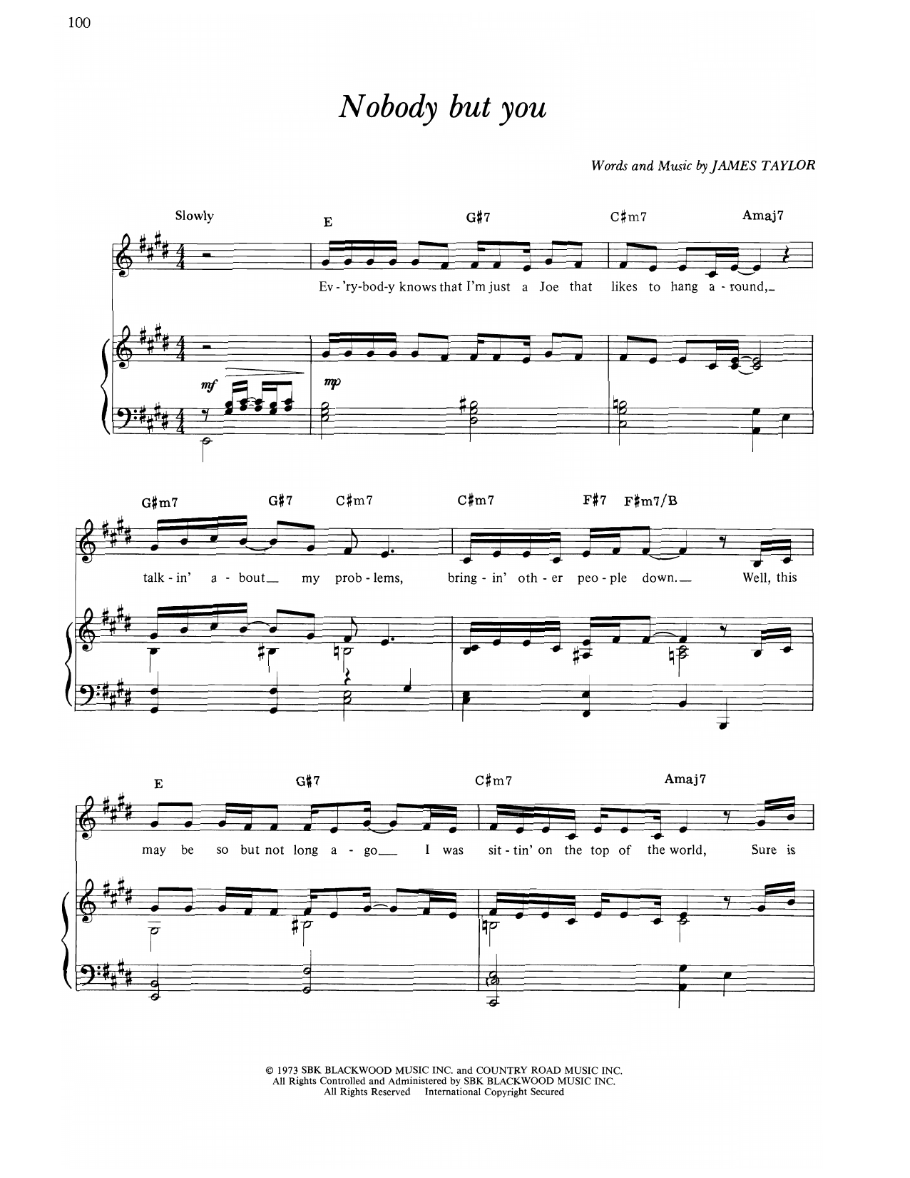 James Taylor Nobody But You sheet music notes and chords arranged for Piano, Vocal & Guitar Chords (Right-Hand Melody)