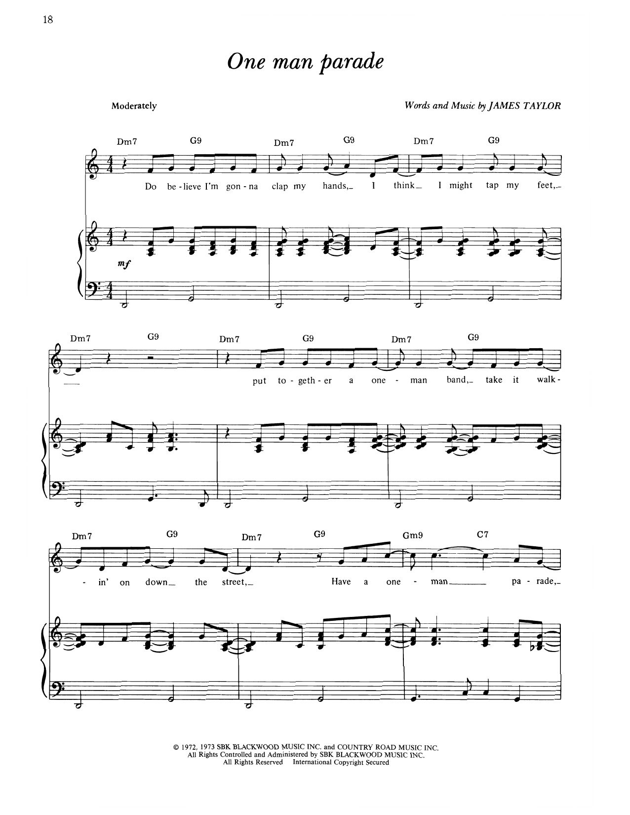 James Taylor One Man Parade sheet music notes and chords arranged for Piano, Vocal & Guitar Chords (Right-Hand Melody)