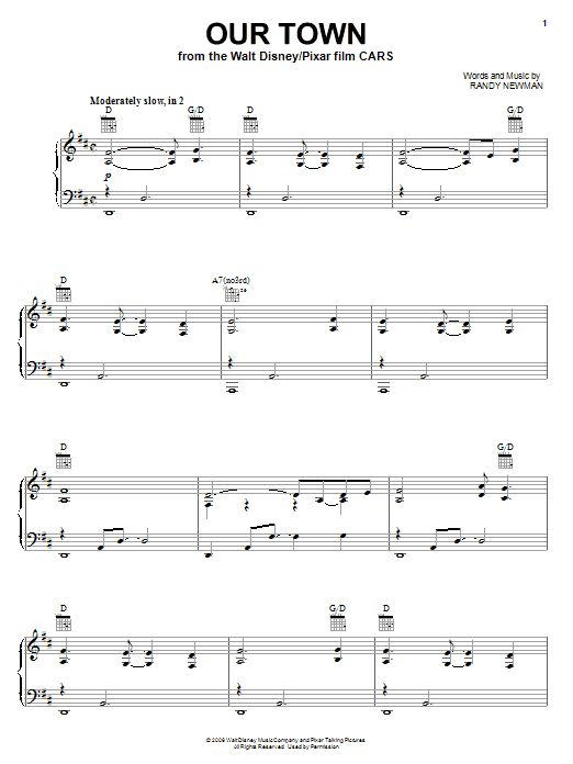 James Taylor Our Town (from Cars) sheet music notes and chords arranged for Big Note Piano