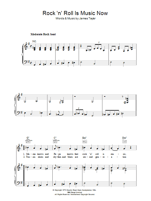 James Taylor Rock 'N' Roll Is Music Now sheet music notes and chords arranged for Piano, Vocal & Guitar Chords