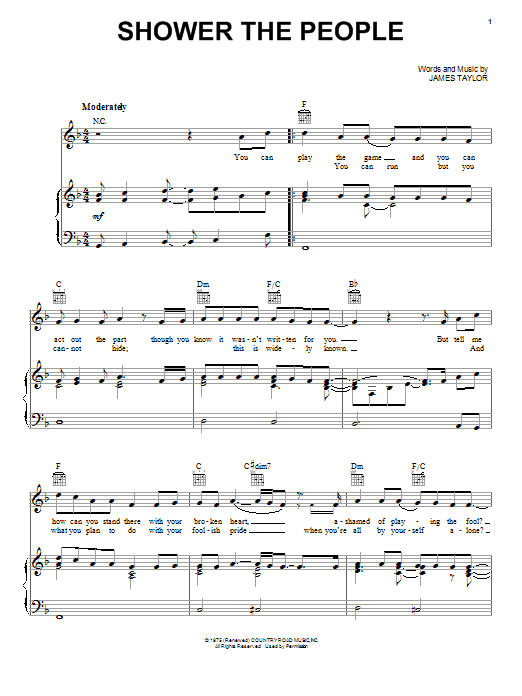 James Taylor Shower The People sheet music notes and chords arranged for 5-Finger Piano