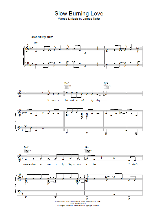 James Taylor Slow Burning Love sheet music notes and chords arranged for Piano, Vocal & Guitar Chords