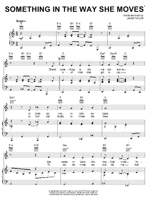 James Taylor Something In The Way She Moves sheet music notes and chords arranged for Piano, Vocal & Guitar Chords (Right-Hand Melody)