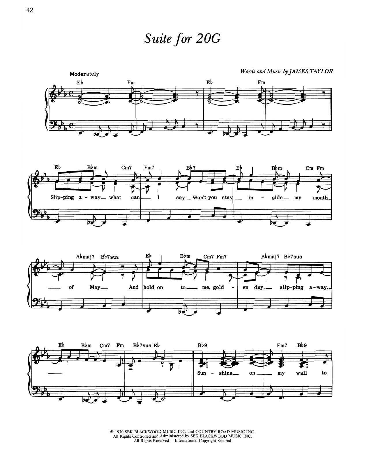James Taylor Suite For 20g sheet music notes and chords arranged for Piano, Vocal & Guitar Chords (Right-Hand Melody)