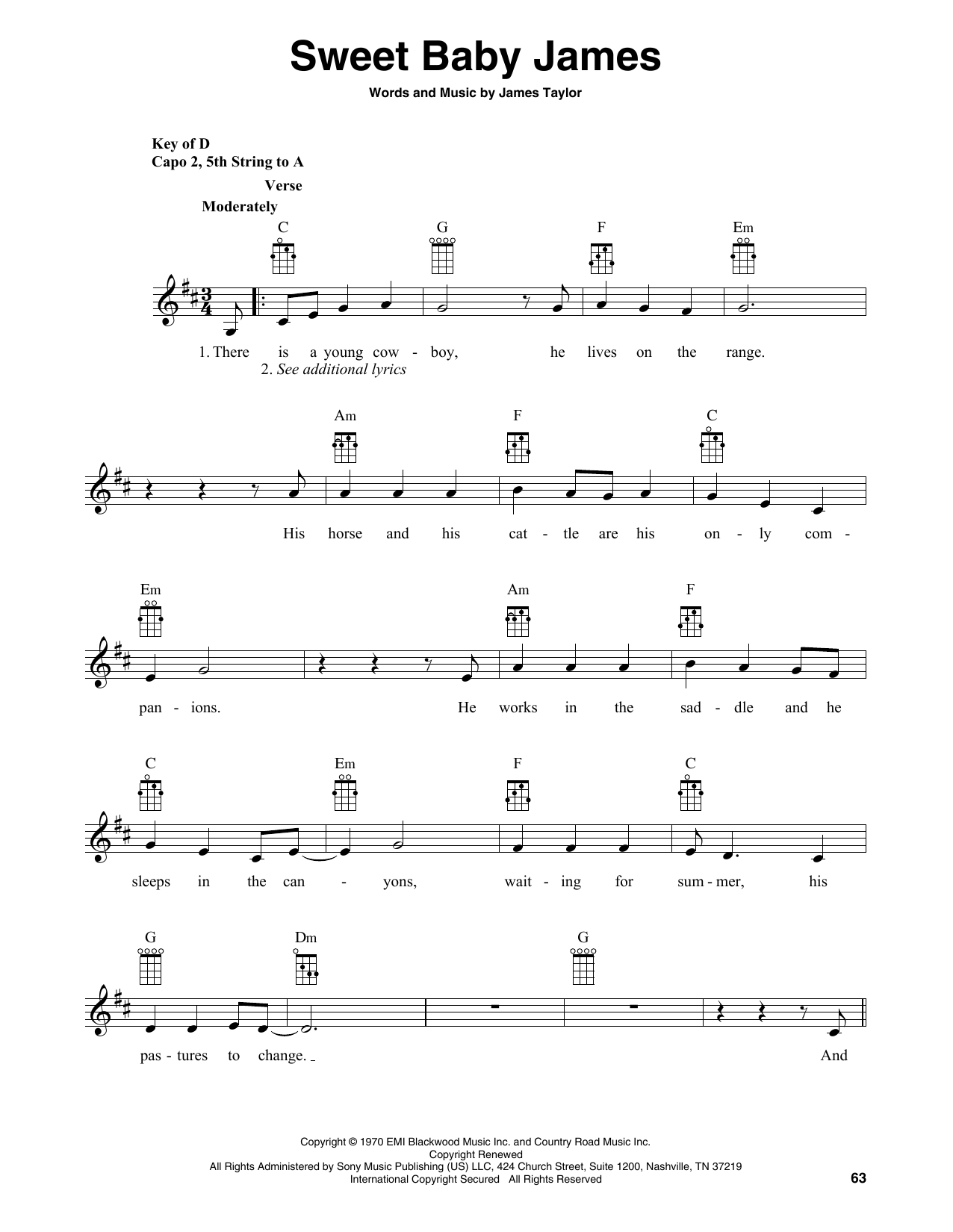 James Taylor Sweet Baby James (arr. Fred Sokolow) sheet music notes and chords arranged for Banjo Tab