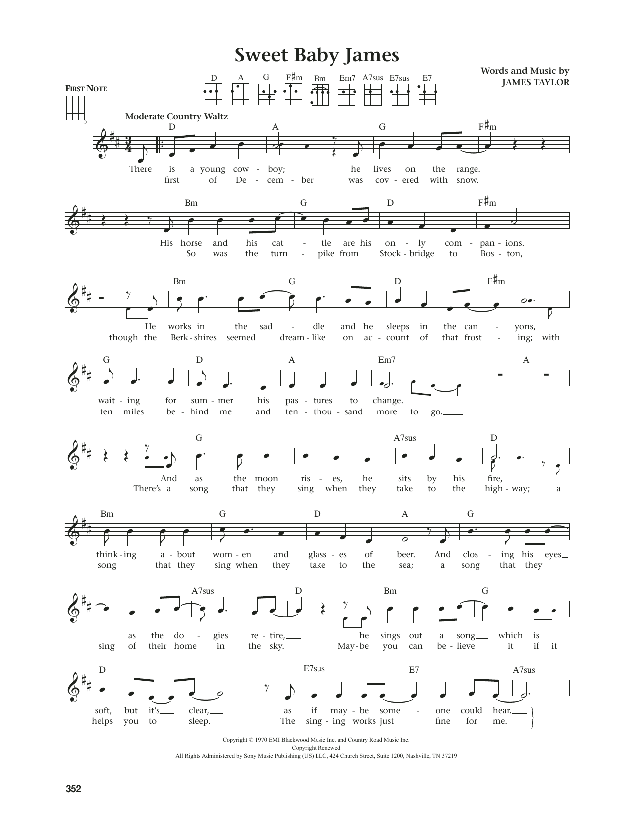 James Taylor Sweet Baby James (from The Daily Ukulele) (arr. Jim Beloff) sheet music notes and chords arranged for Ukulele