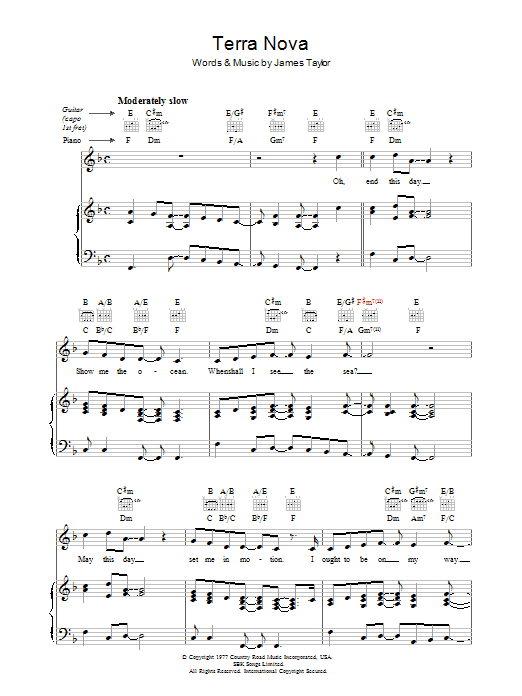 James Taylor Terra Nova sheet music notes and chords arranged for Piano, Vocal & Guitar Chords
