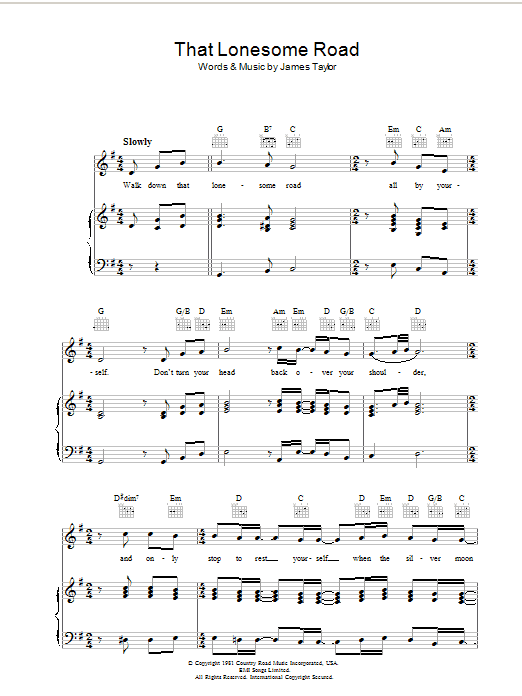 James Taylor That Lonesome Road sheet music notes and chords arranged for Piano, Vocal & Guitar Chords