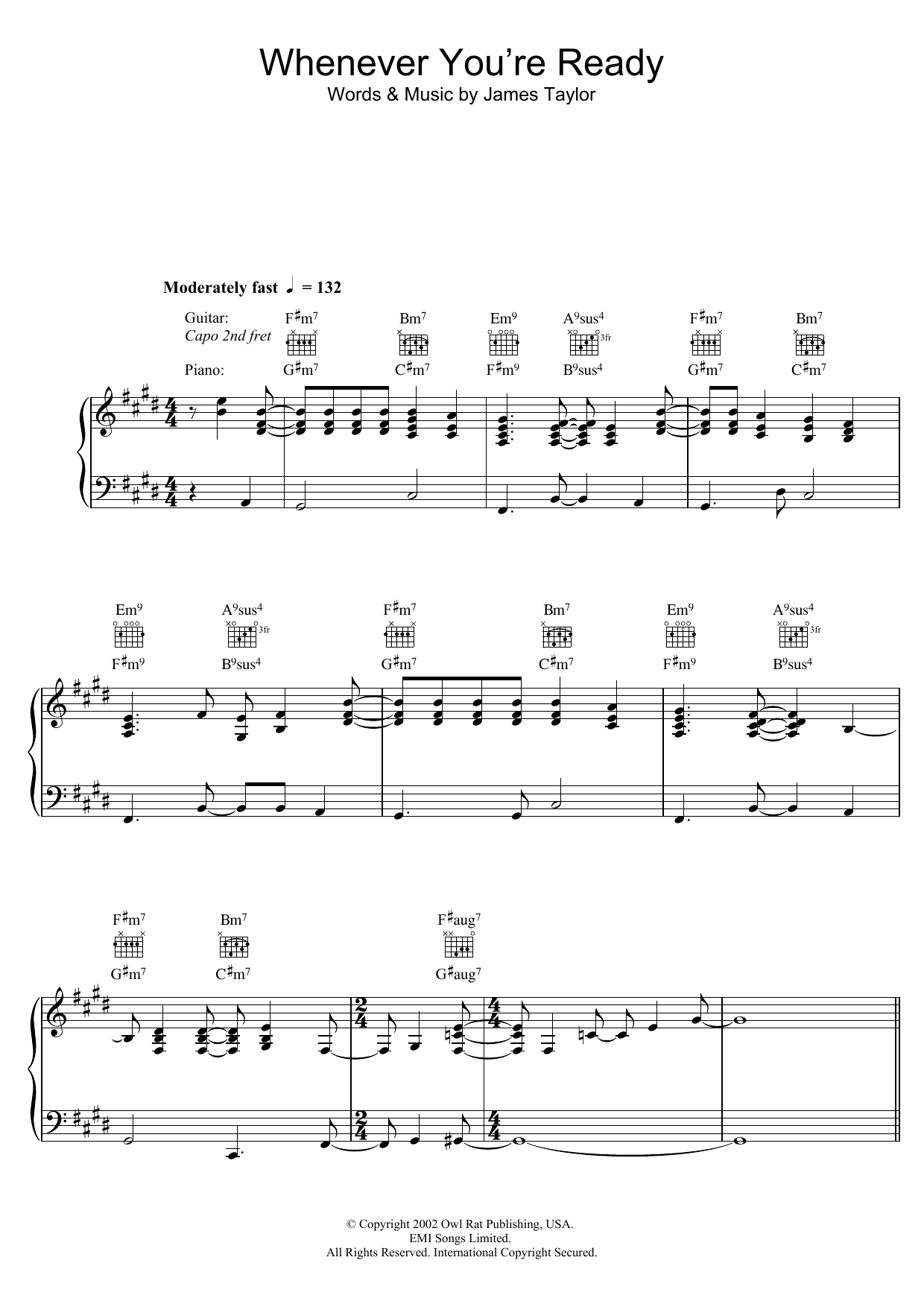 James Taylor Whenever You're Ready sheet music notes and chords arranged for Piano, Vocal & Guitar Chords