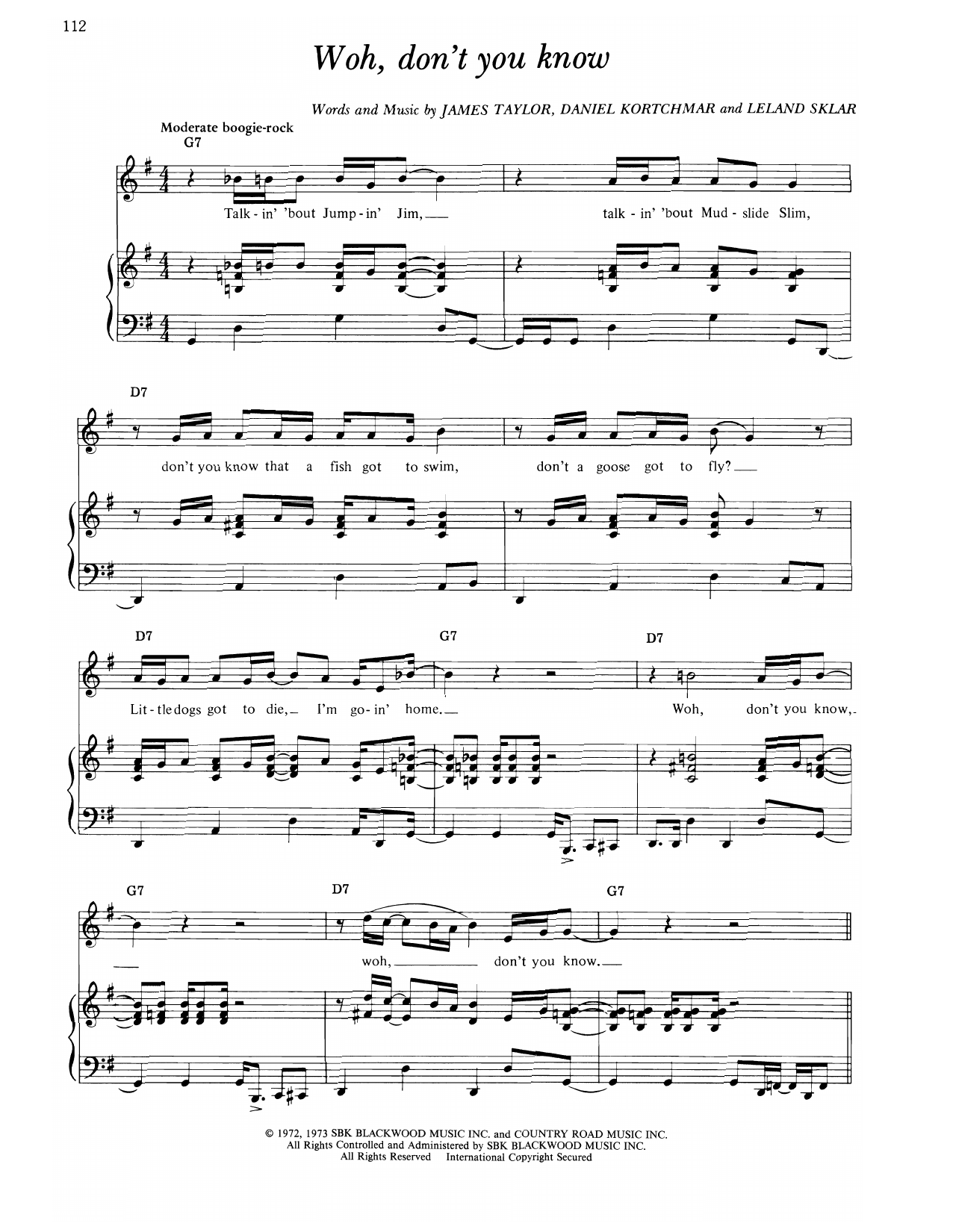 James Taylor Woh, Don't You Know sheet music notes and chords arranged for Piano, Vocal & Guitar Chords (Right-Hand Melody)