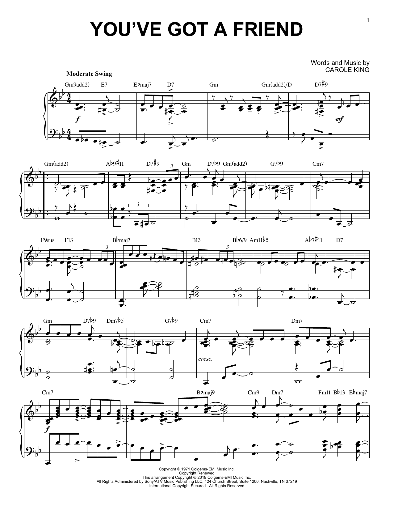 James Taylor You've Got A Friend [Jazz version] sheet music notes and chords arranged for Piano Solo