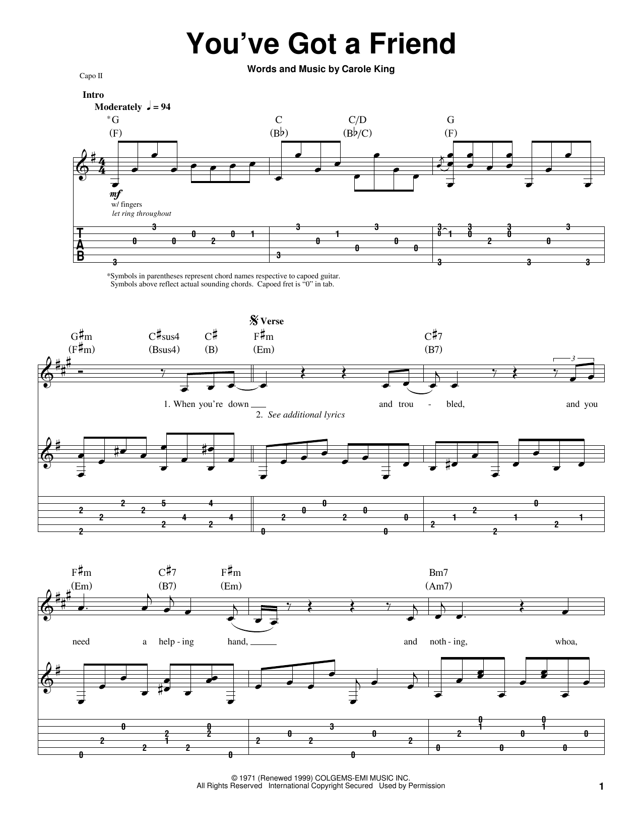 James Taylor You've Got A Friend sheet music notes and chords arranged for Violin Solo