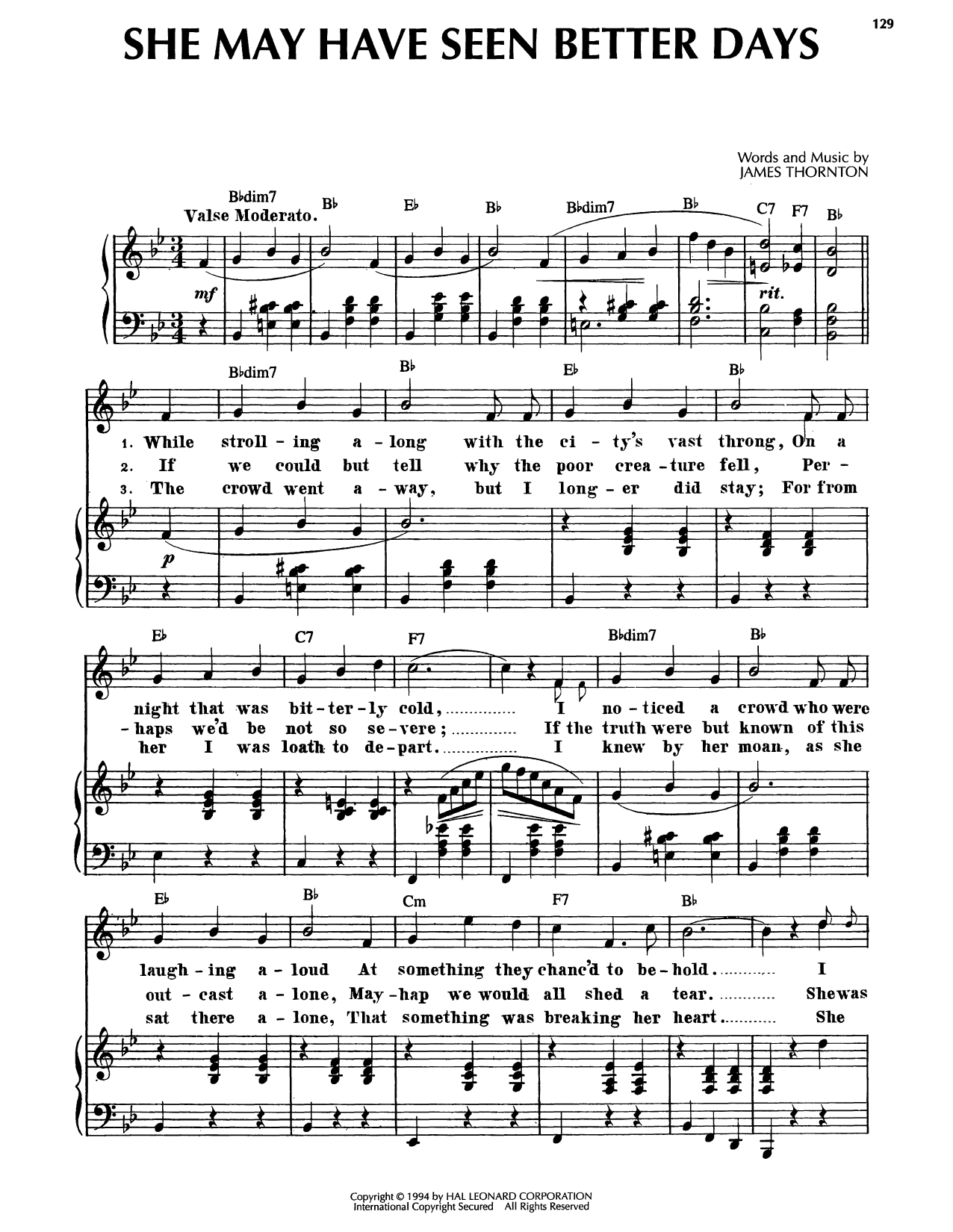 James Thornton She May Have Seen Better Days sheet music notes and chords arranged for Piano, Vocal & Guitar Chords (Right-Hand Melody)
