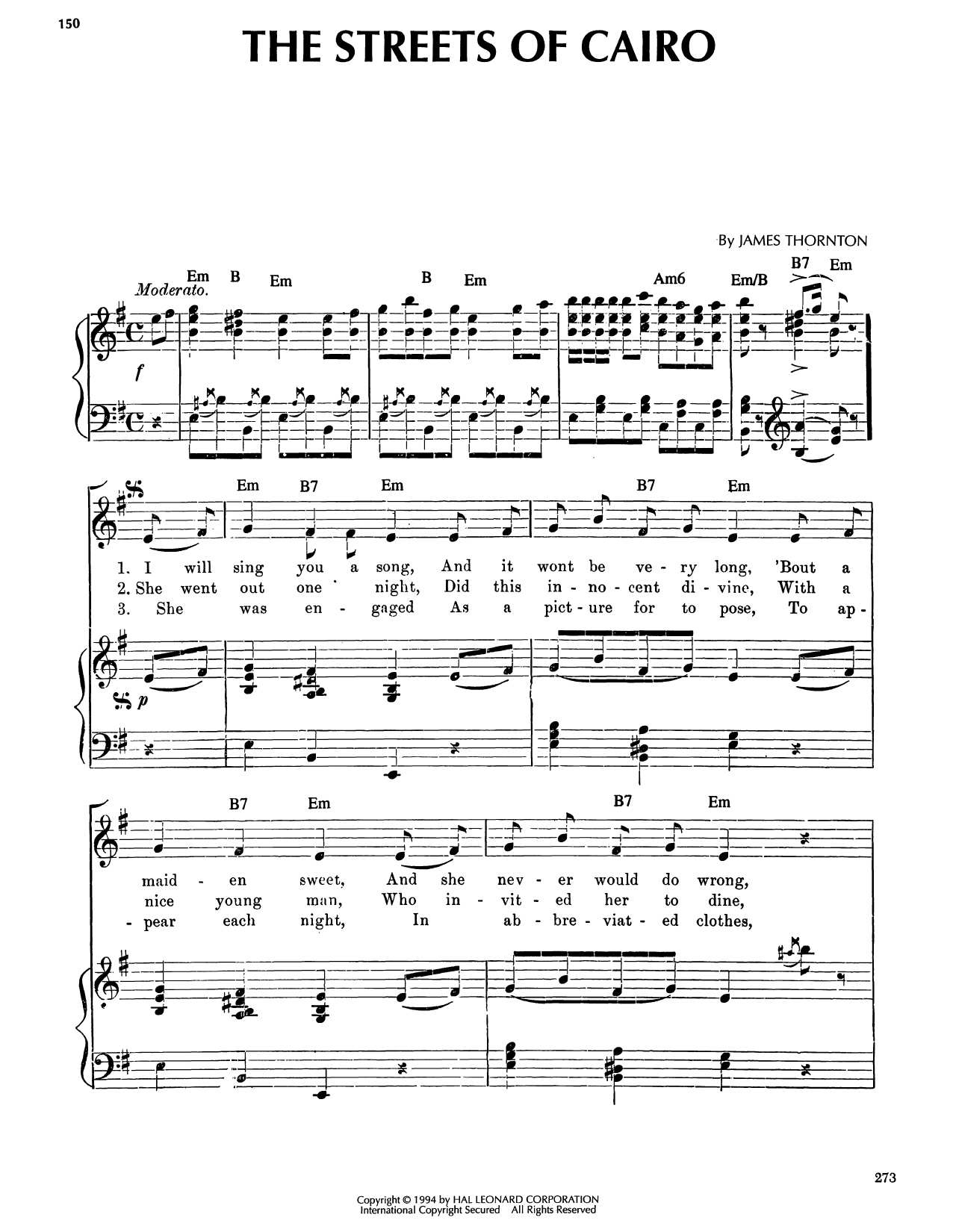James Thornton The Streets Of Cairo sheet music notes and chords arranged for Piano, Vocal & Guitar Chords (Right-Hand Melody)
