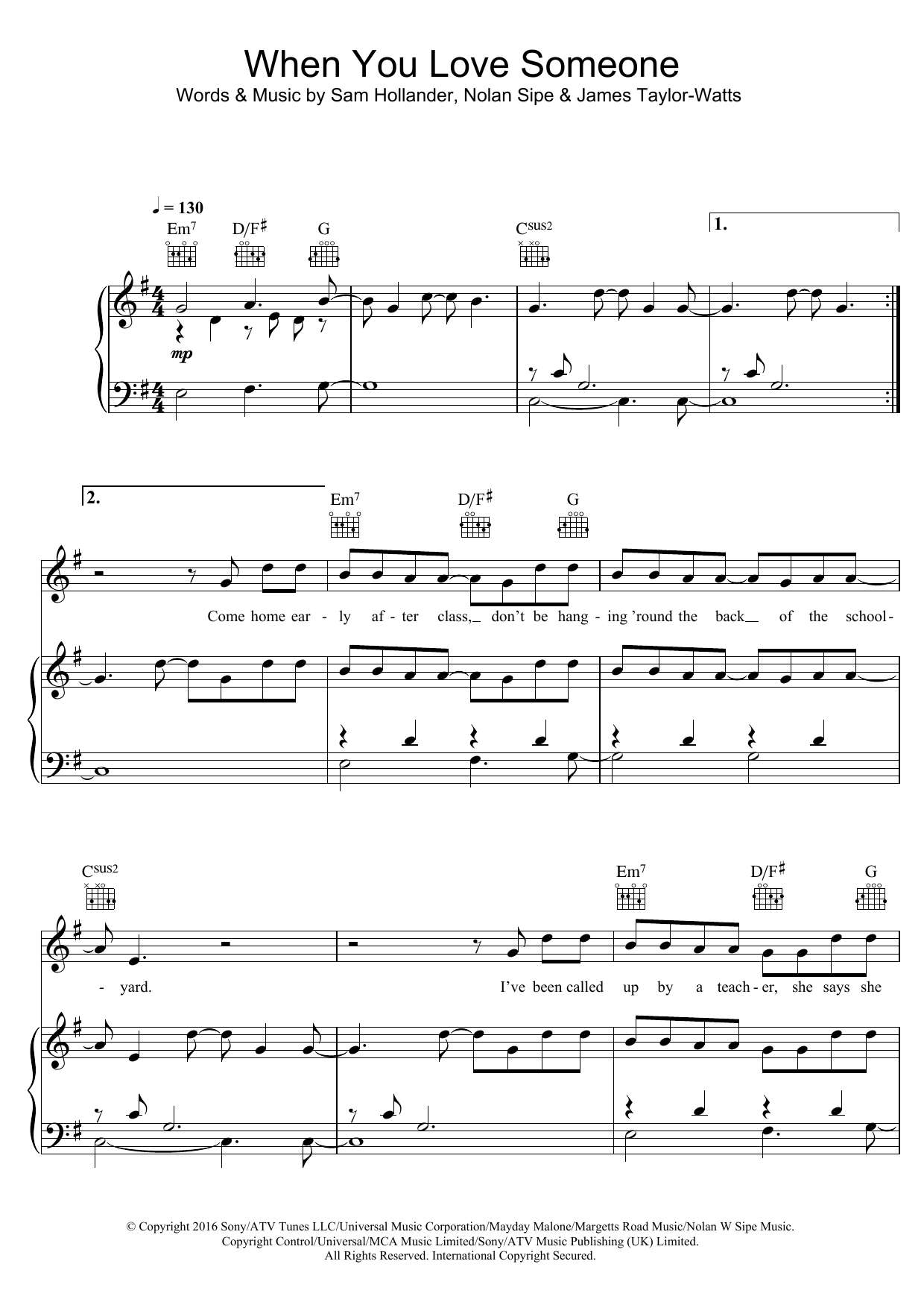 James TW When You Love Someone sheet music notes and chords arranged for Piano, Vocal & Guitar Chords