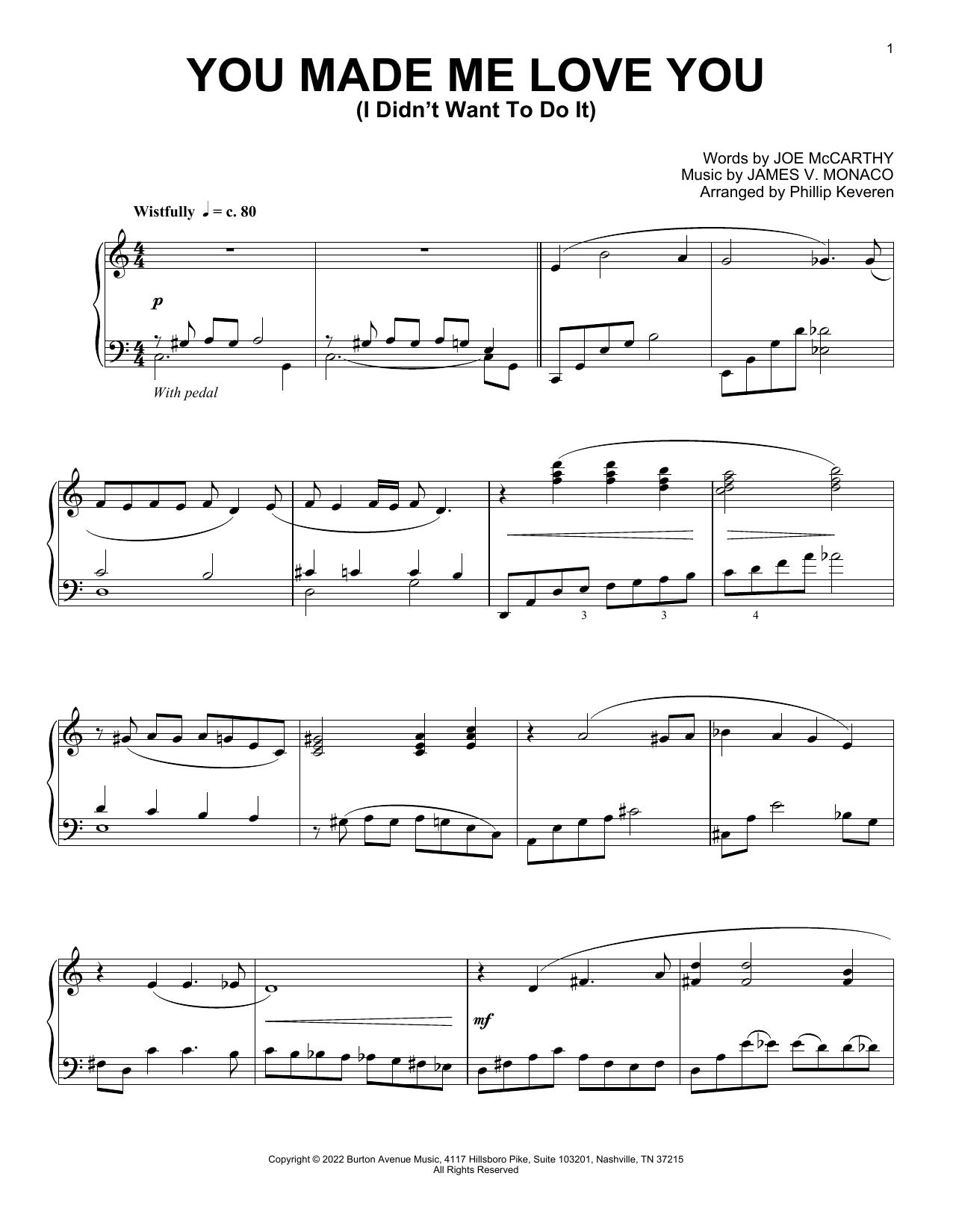 James V. Monaco You Made Me Love You (I Didn't Want To Do It) (arr. Phillip Keveren) sheet music notes and chords arranged for Piano Solo