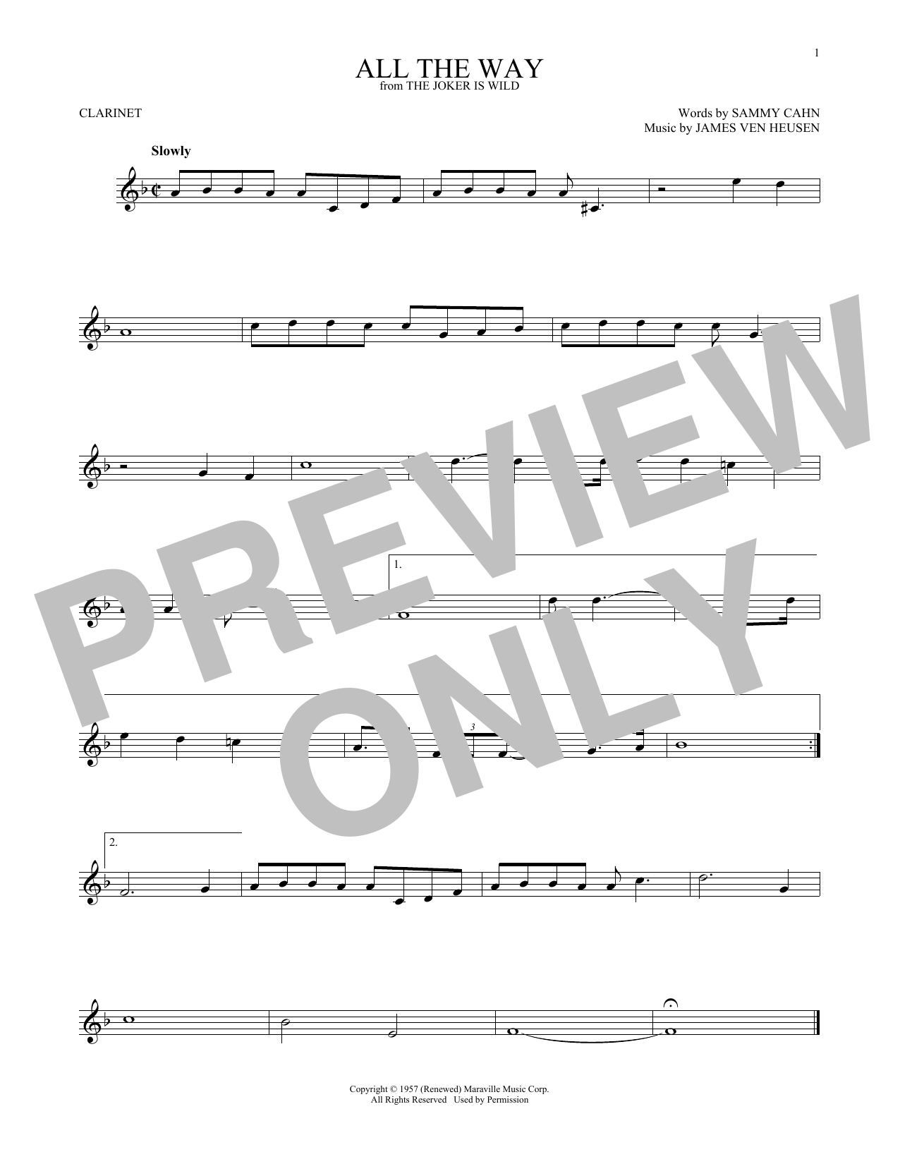 James Van Heusen All The Way sheet music notes and chords arranged for Trumpet Solo