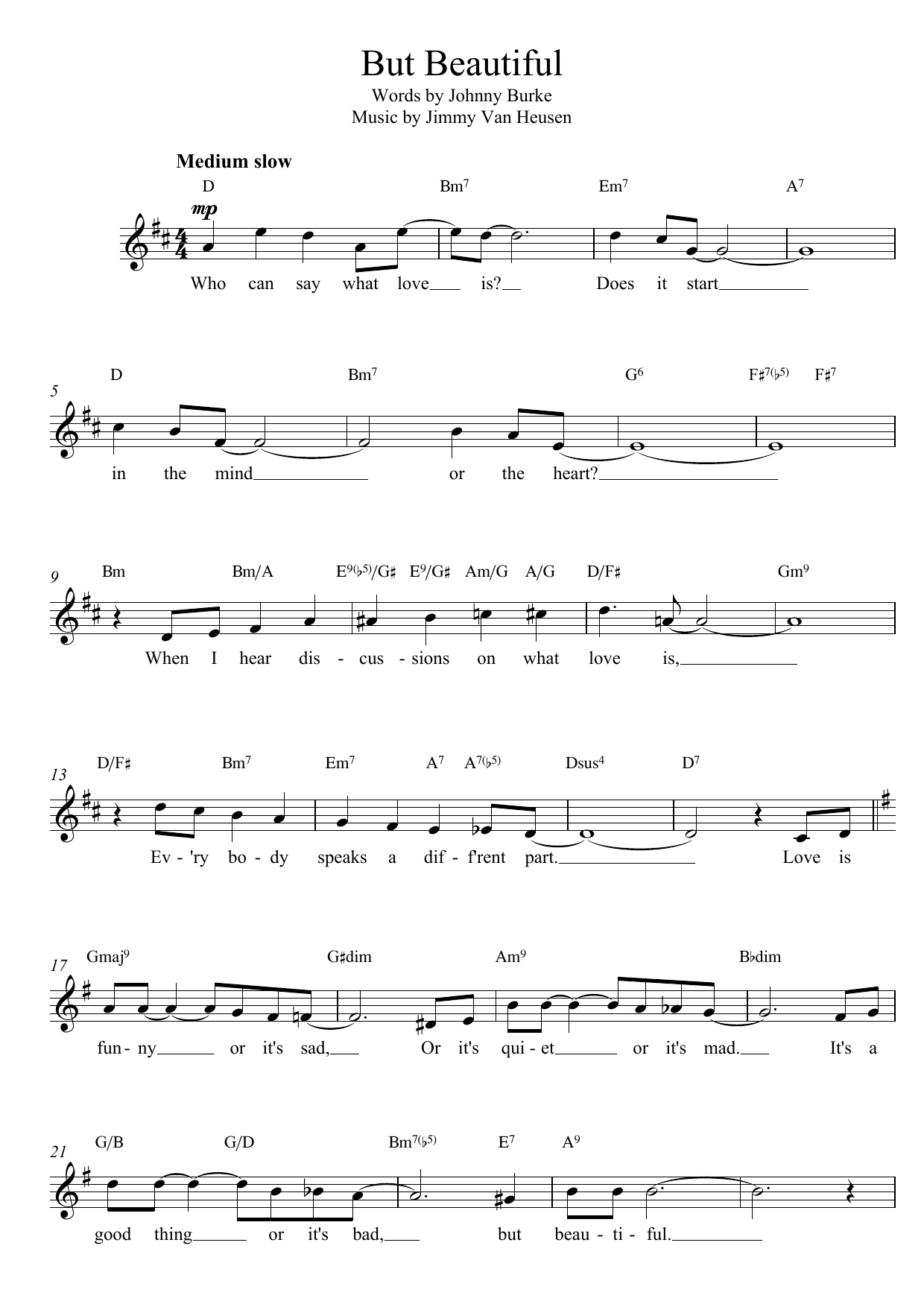 Johnny Burke and James Van Heusen But Beautiful sheet music notes and chords arranged for Lead Sheet / Fake Book