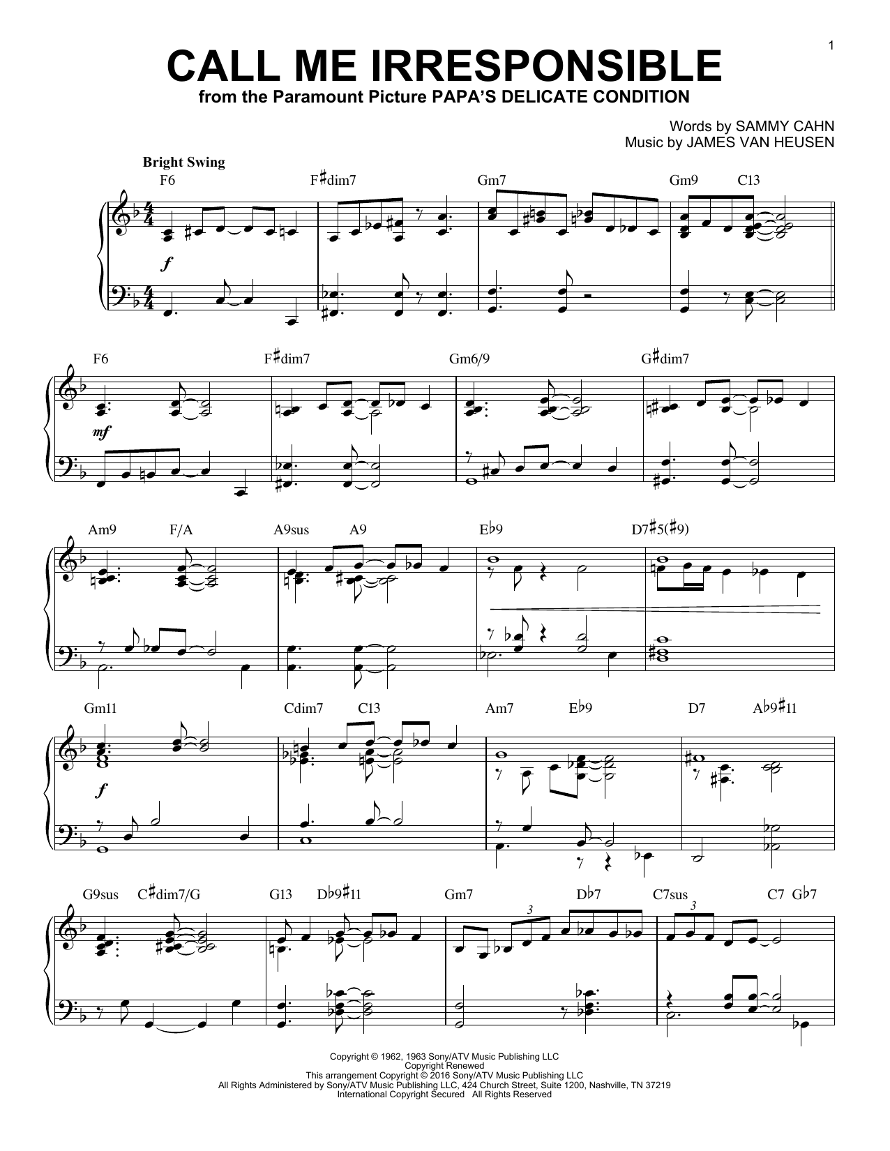 James Van Heusen Call Me Irresponsible [Jazz version] (arr. Brent Edstrom) sheet music notes and chords arranged for Piano Solo