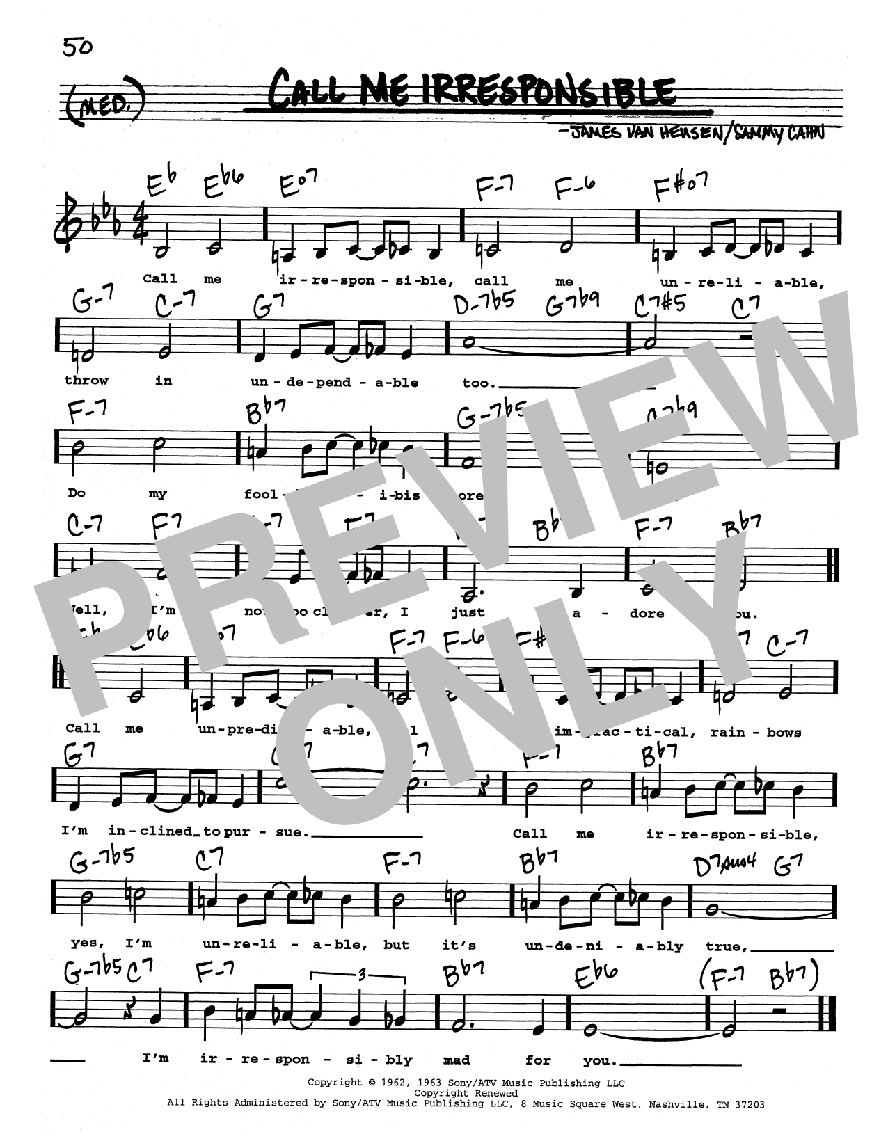 James Van Heusen Call Me Irresponsible (Low Voice) sheet music notes and chords arranged for Real Book – Melody, Lyrics & Chords