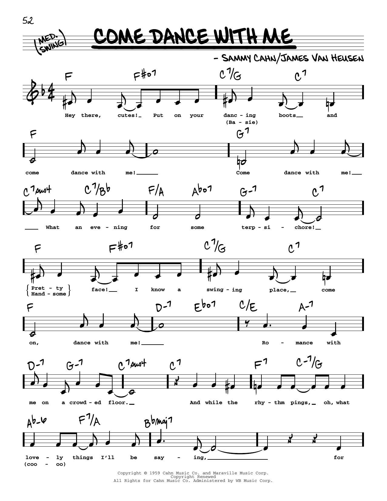 James Van Heusen Come Dance With Me (Low Voice) sheet music notes and chords arranged for Real Book – Melody, Lyrics & Chords