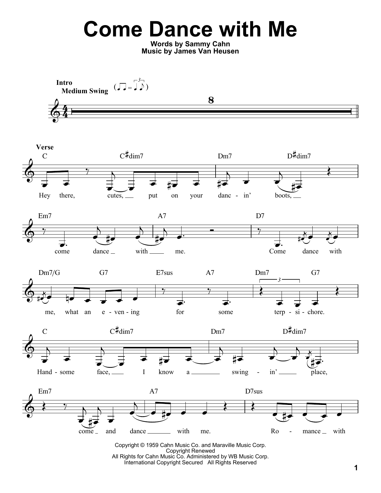 James Van Heusen Come Dance With Me sheet music notes and chords arranged for Pro Vocal