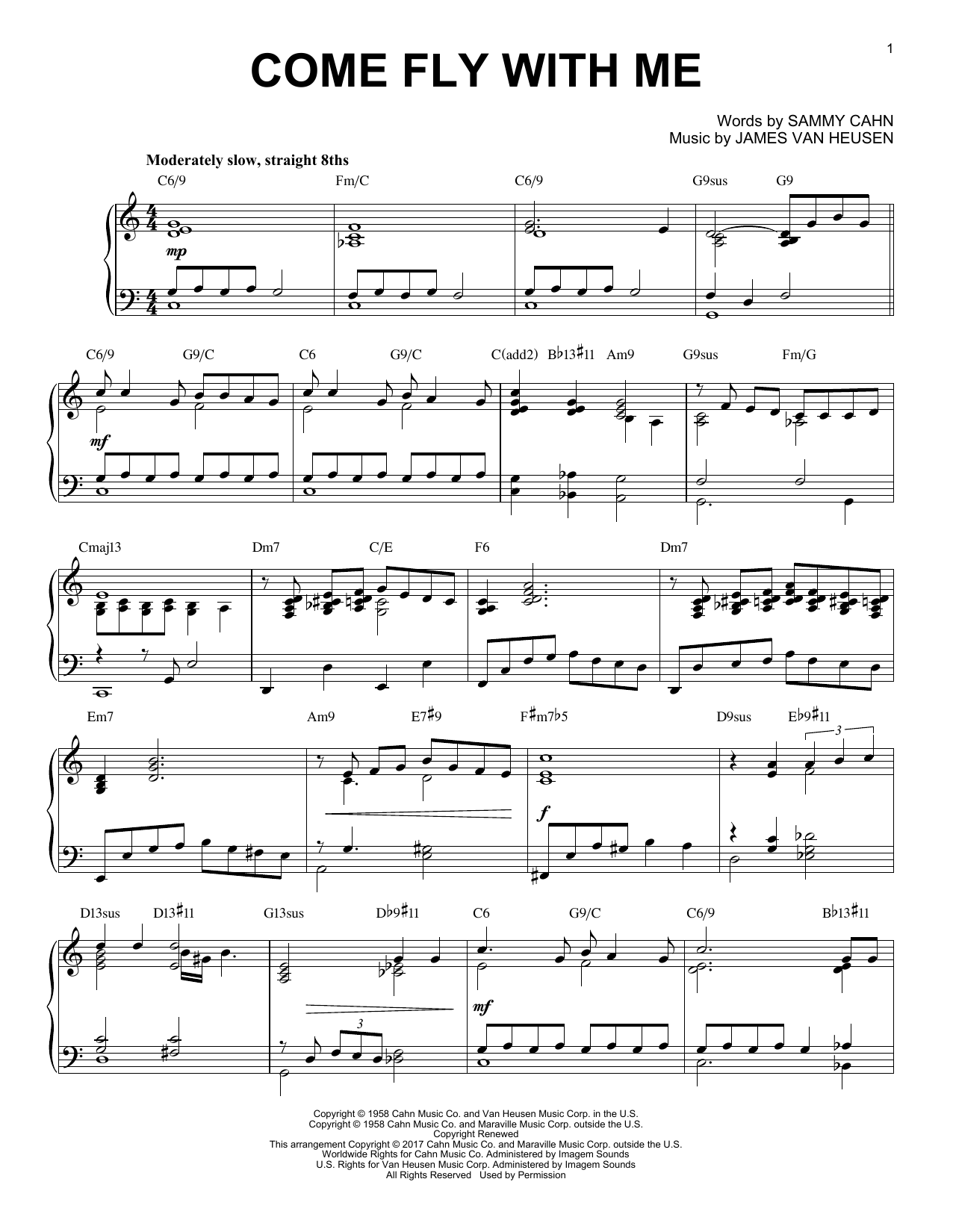 James Van Heusen Come Fly With Me [Jazz version] sheet music notes and chords arranged for Piano Solo