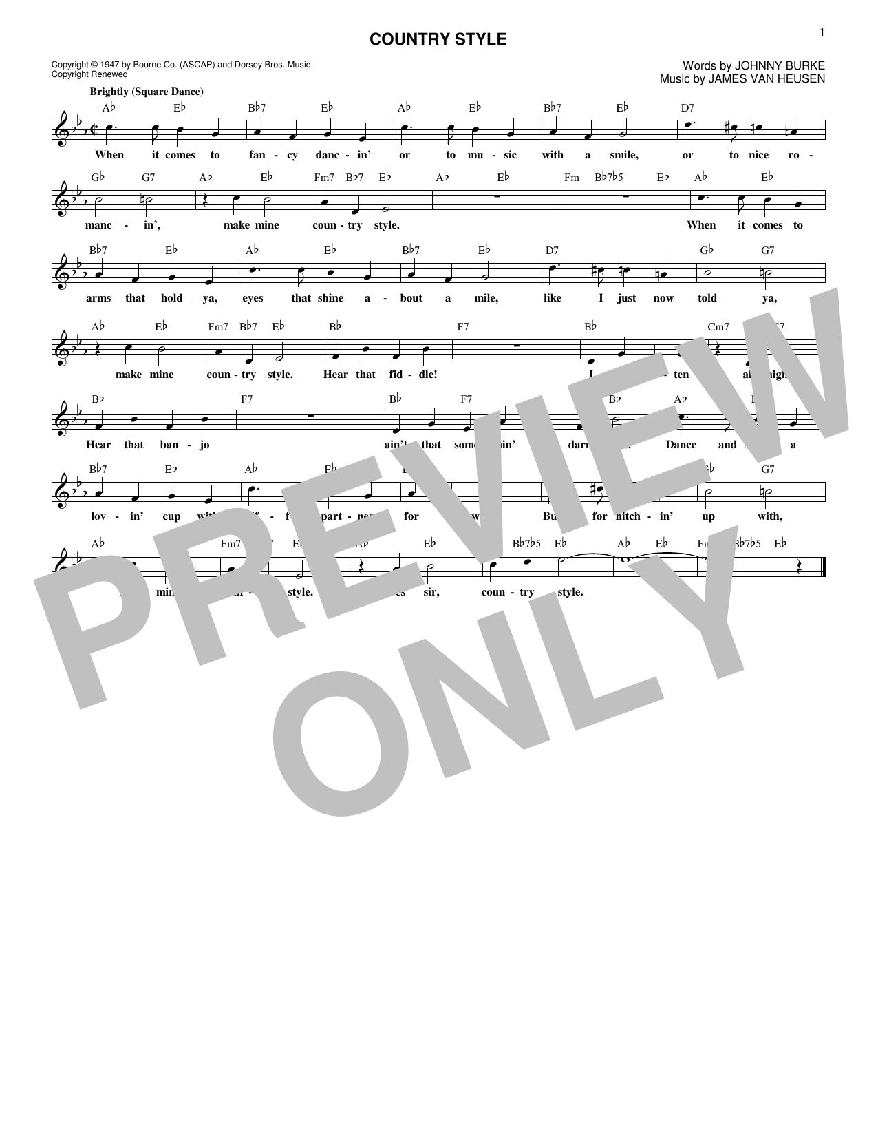 James Van Heusen Country Style sheet music notes and chords arranged for Lead Sheet / Fake Book