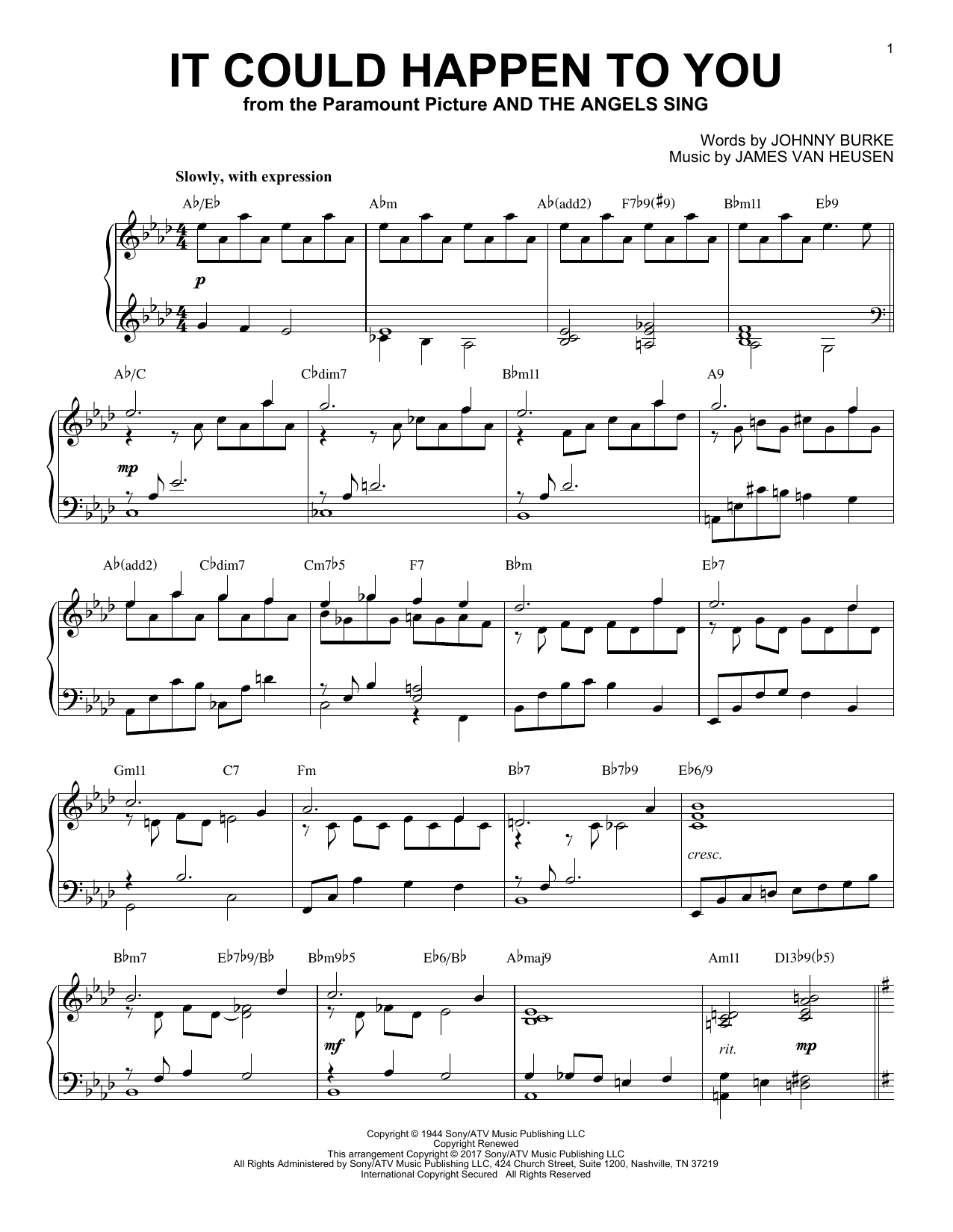 James Van Heusen It Could Happen To You [Jazz version] sheet music notes and chords arranged for Piano Solo