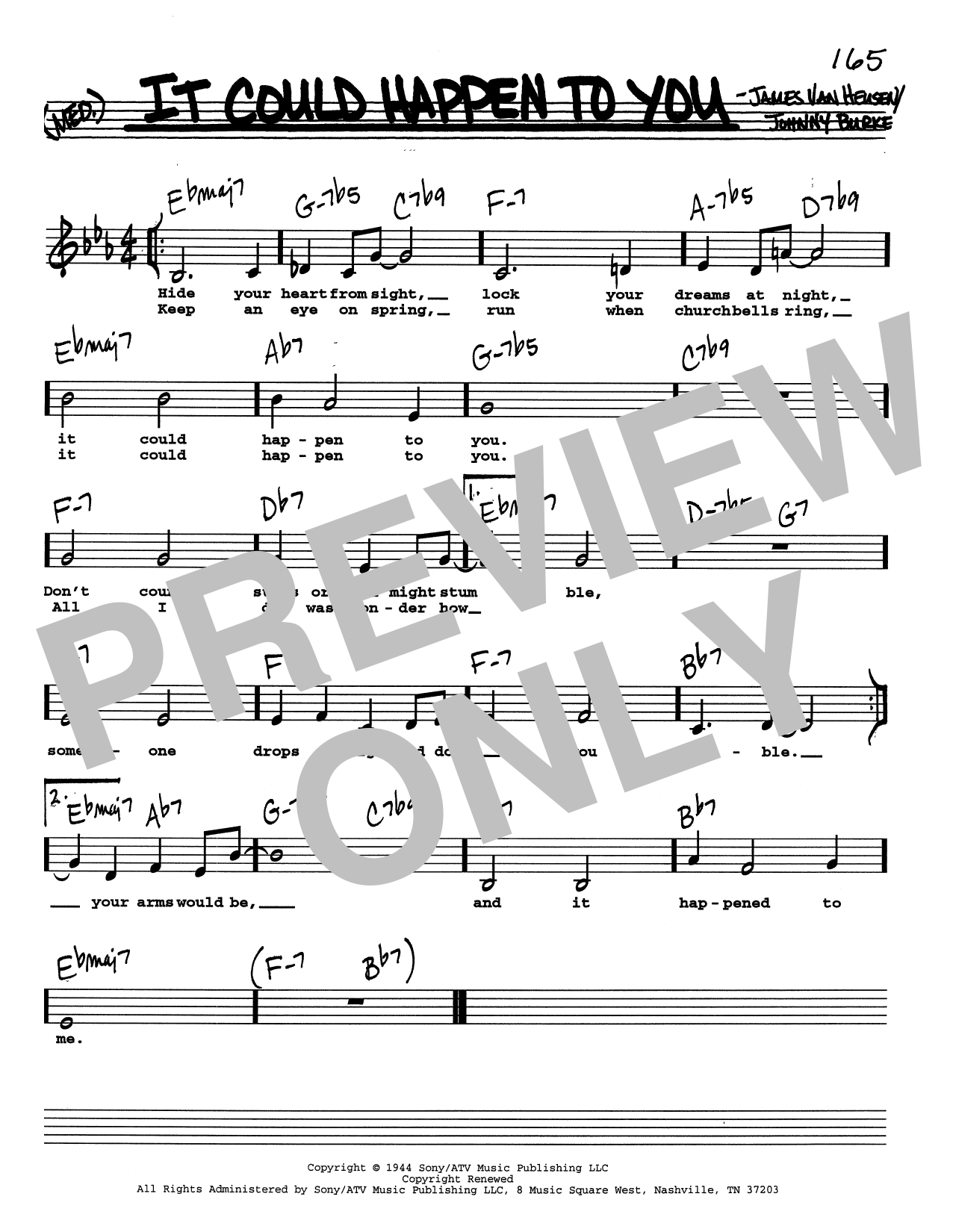 James Van Heusen It Could Happen To You (Low Voice) sheet music notes and chords arranged for Real Book – Melody, Lyrics & Chords