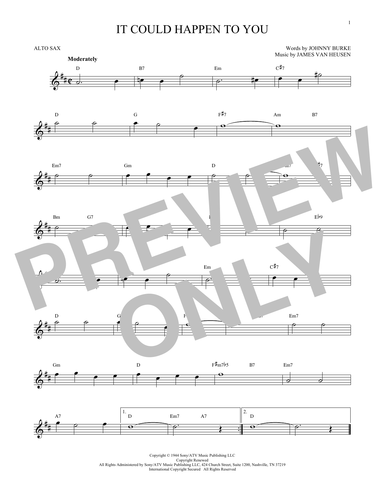 James Van Heusen It Could Happen To You sheet music notes and chords arranged for Very Easy Piano