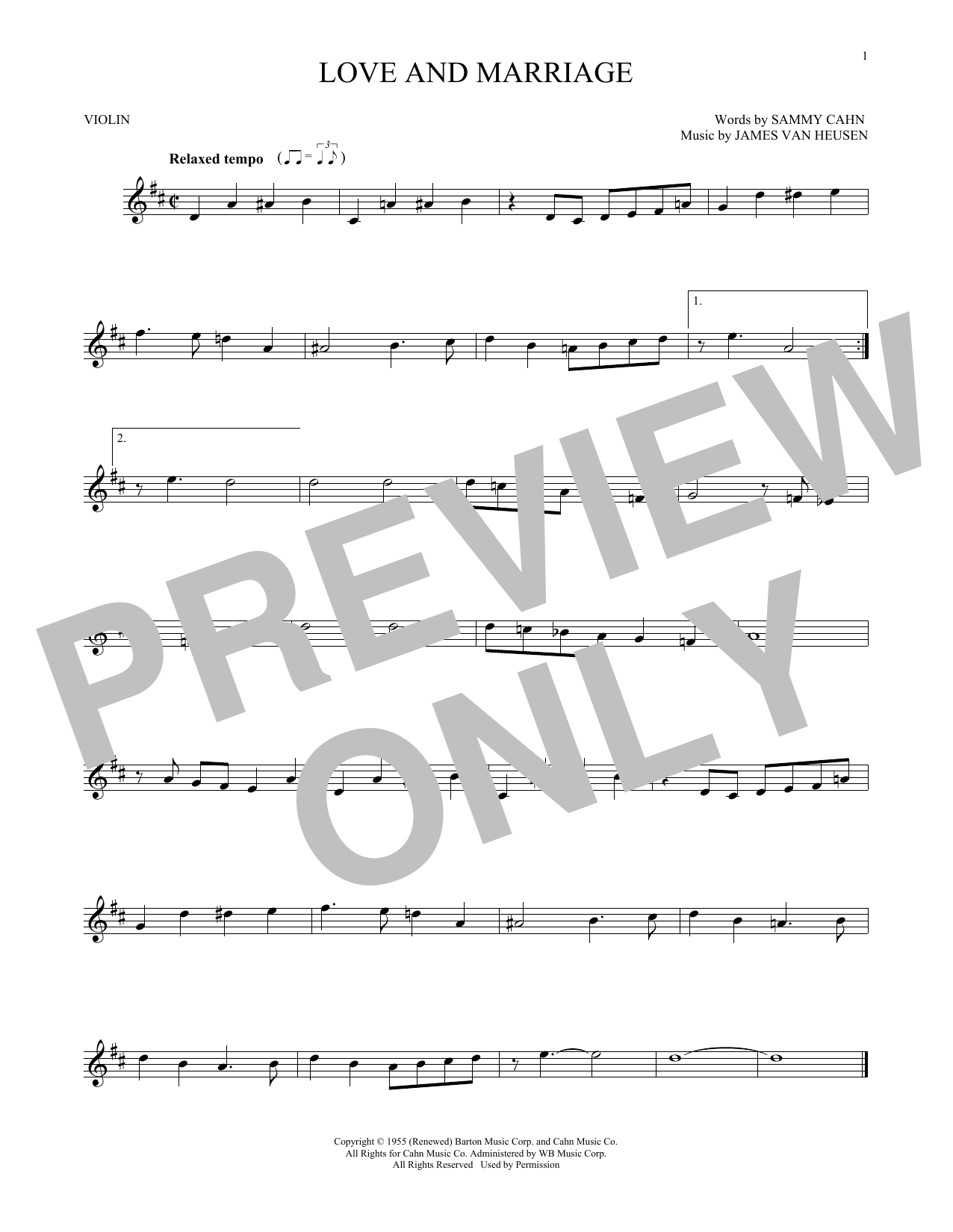 James Van Heusen Love And Marriage sheet music notes and chords arranged for Viola Solo