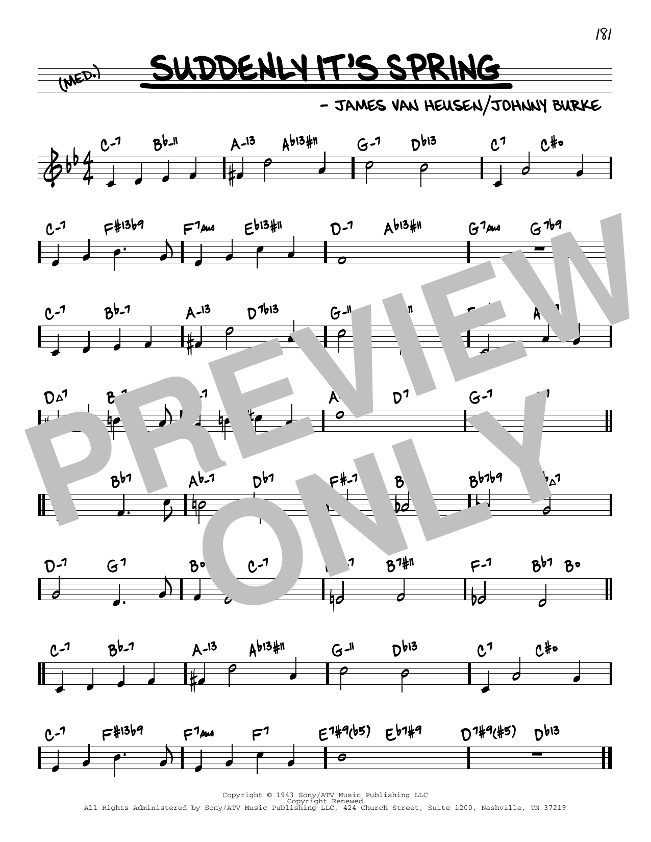 James Van Heusen Suddenly It's Spring (arr. David Hazeltine) sheet music notes and chords arranged for Real Book – Enhanced Chords