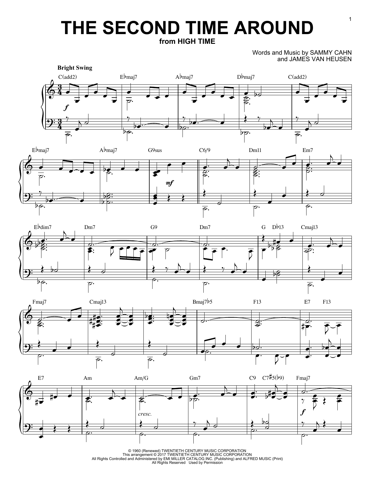 James Van Heusen The Second Time Around [Jazz version] sheet music notes and chords arranged for Piano Solo